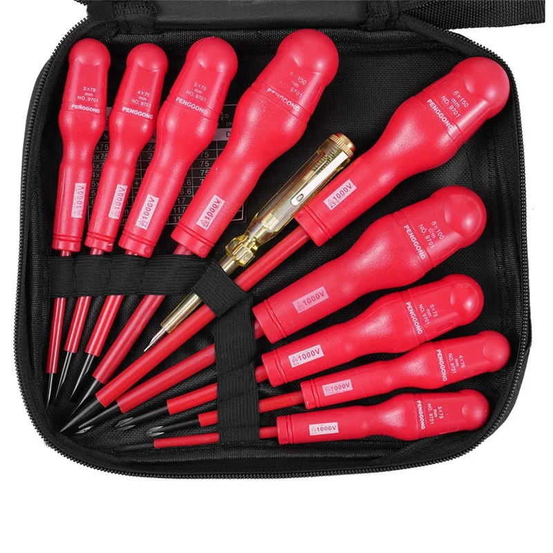 

A55F-PENGGONG Insulated Screwdriver Set 1000V Insulated Electrician Screwdriver With Slotted Phillips Screwdrivers With Test Pen
