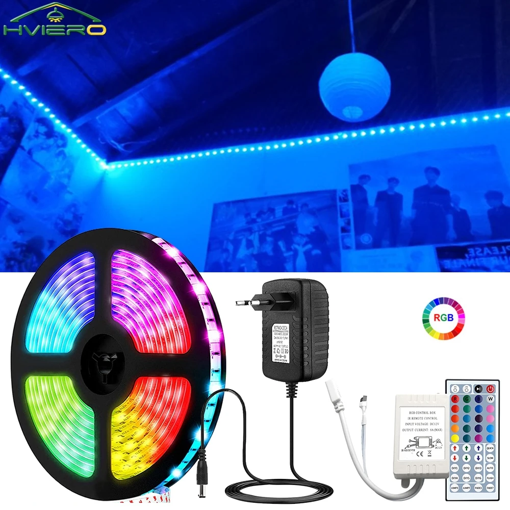 Neon LED Lamp Flexible Ribbon Stripe Wall Lamp 2835 RGB Light Strip 5M 10M Diode Tape 24/44Key Controller Color For TV Backlight