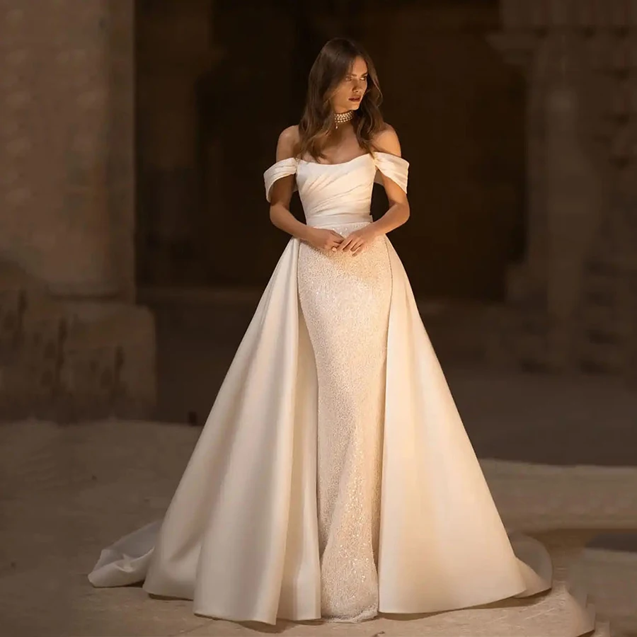 

Exquisite Mermaid Dress Detachable Train Off Shoulder Bride Gown A-line Illusion Strapless Wedding Dresses vestidos de novia