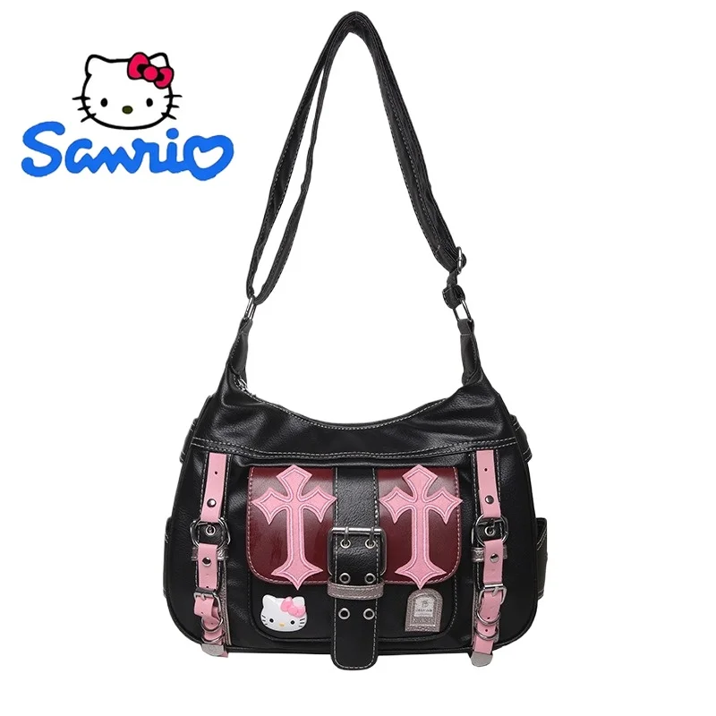 

Hello Kitty Shoulder Bag Luxury Handbag Purse for Women Girls Fashion Black Pink Color Block Crossbody Bag Daily Use
