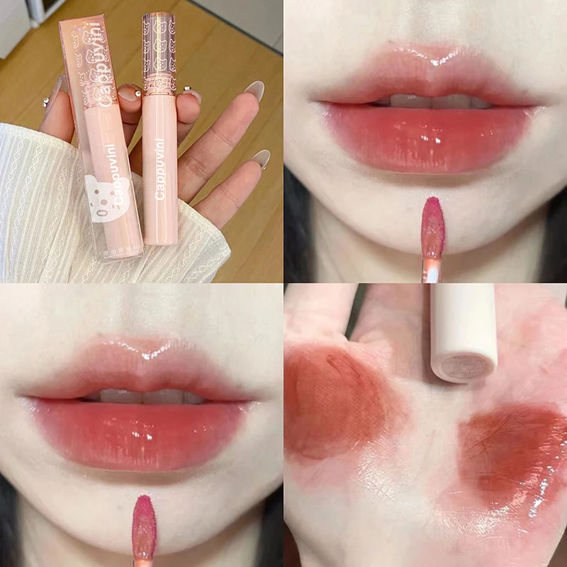 Cappuvini cereja vermelho à prova d'água acabamento espelhado brilho labial nude marrom claro matiz vidro óleo labial maquiagem líquida para volumoso
