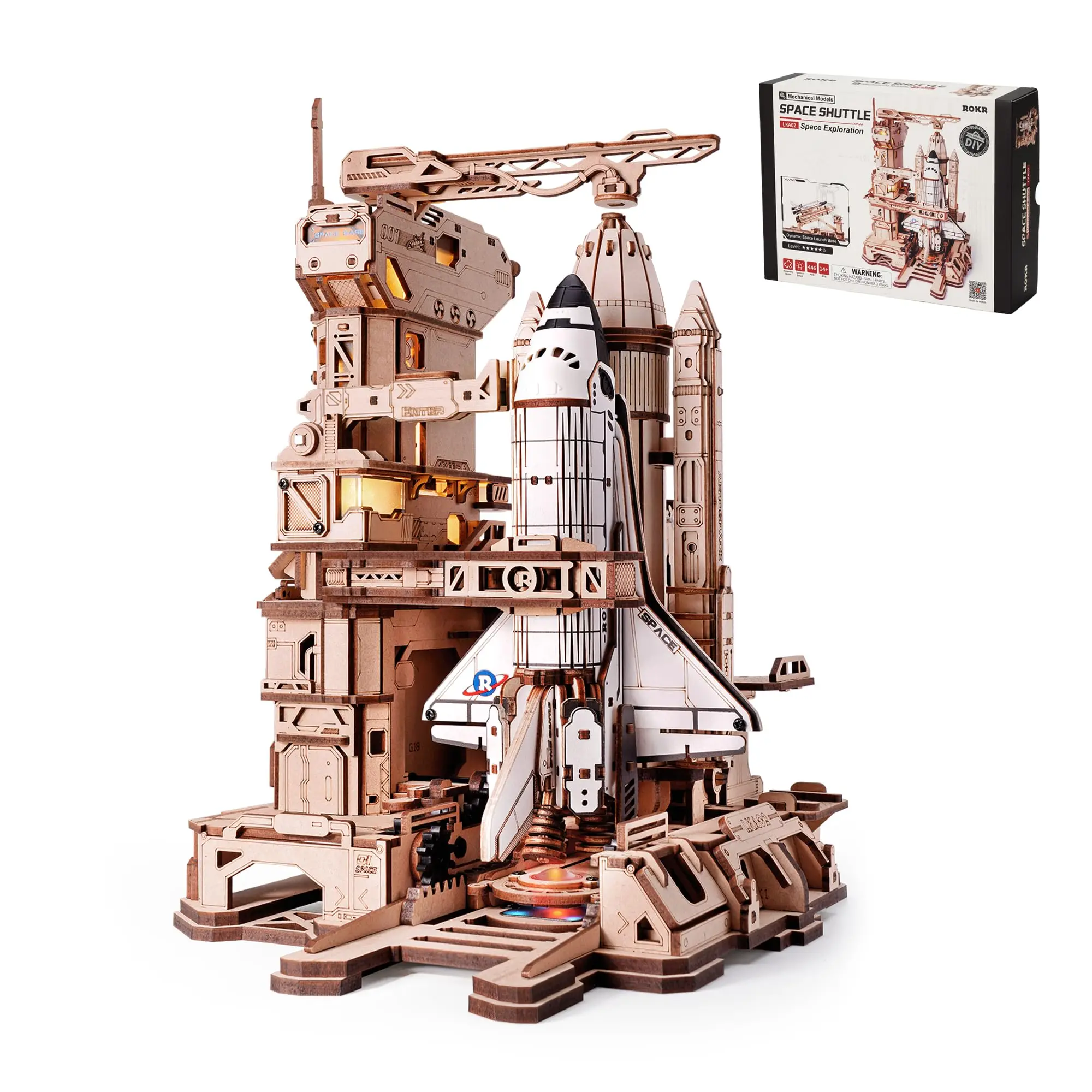 Robotime Space Shuttle 3D houten puzzel Bewegende raketlanceertoren met verlichting Mechanisch gebouw STEM-project voor volwassen tieners