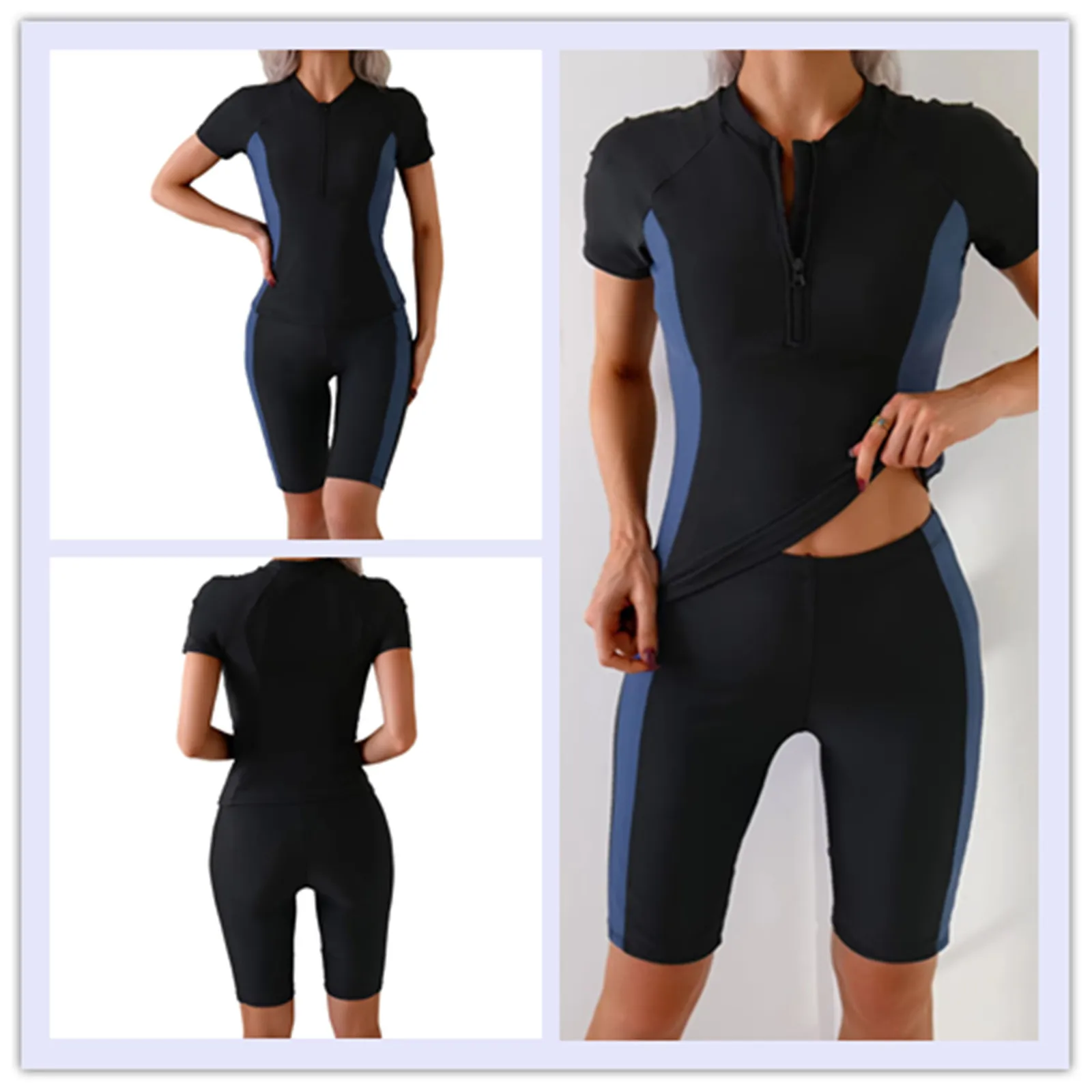 

Женский гидрокостюм из двух предметов, купальник с половиной молнии спереди, рубашка для плавания и шорты, купальный костюм для дайвинга и серфинга, купальный костюм