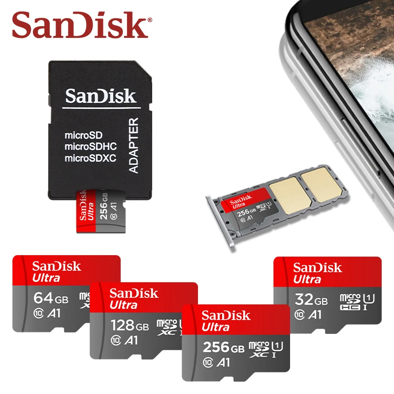 SanDisk-tarjeta de UHS-I Ultra microSD, 3GB, 64GB, 128GB, 256GB, 512GB, velocidad de lectura de hasta 150 MB/s, 10 unidades por lote