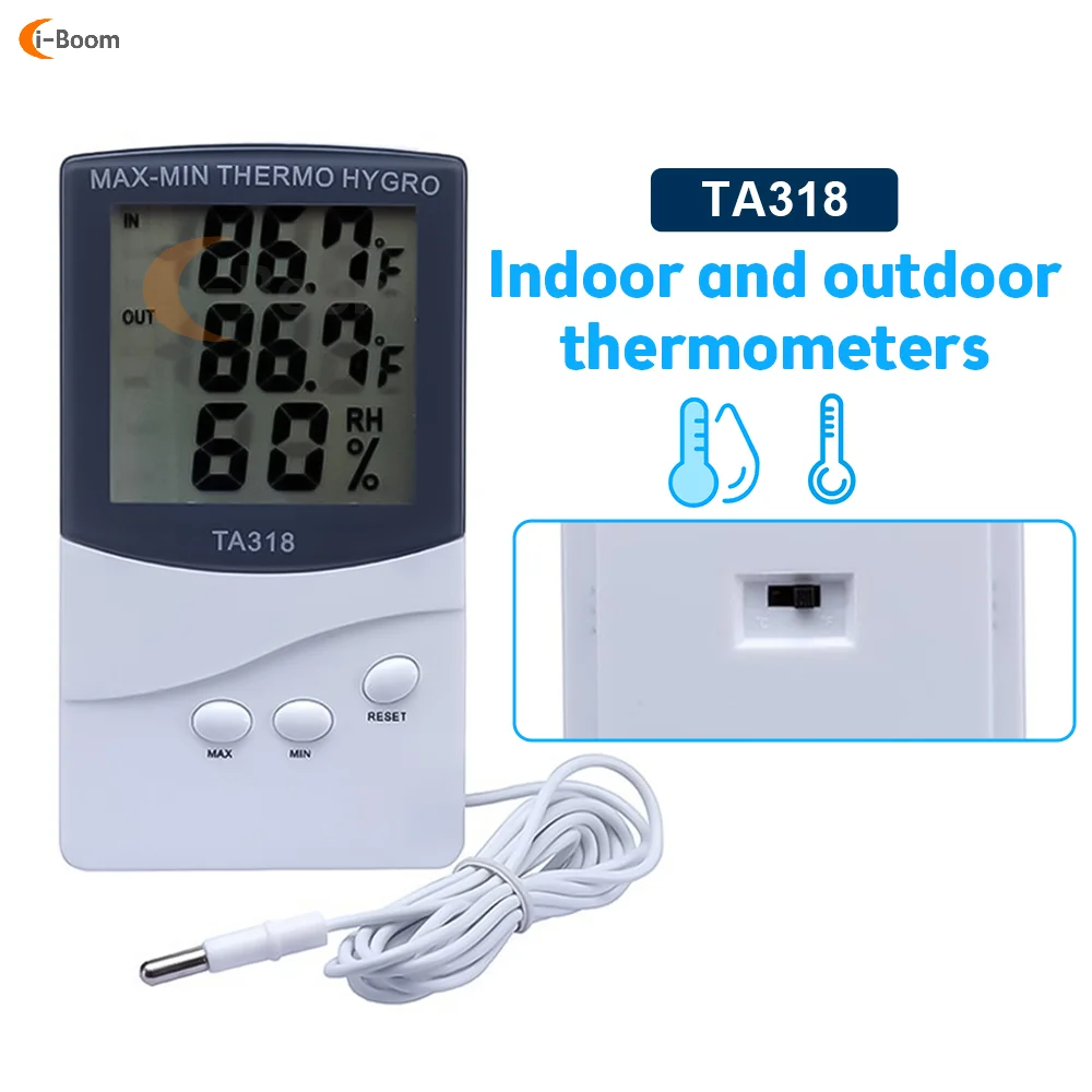 TA318 Indoor Outdoor Thermometer Mini Electronic Thermometer hygrometer Large LCD Screen Temperature Humdity Meter with Probe