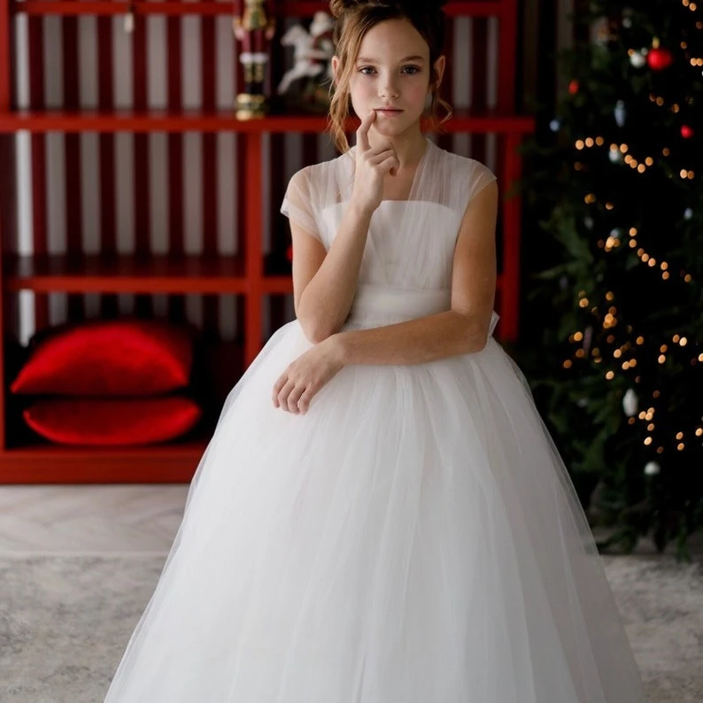 Rustic Flower Girl Dress Tulle Tutu Toddler Princess Girl Wedding Dress Baby Tutu Birthday Dress Pageant Dresses for Girls