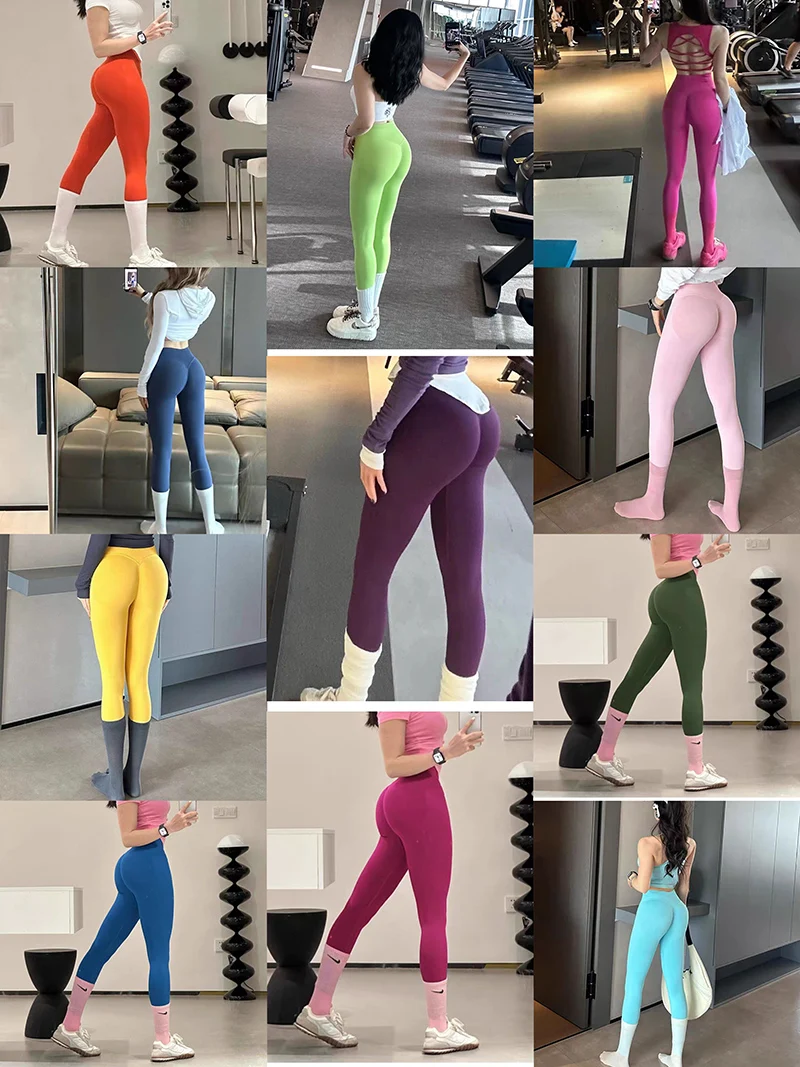 Nahtlose Yoga-Leggings für Damen, sexy, hochtailliert, bauchkontrollierend, mit Scrunch-Butt-Lifting-Effekt, Lauf- und Workout-Hose, Outdoor-Sport, Fitness – Detail 8