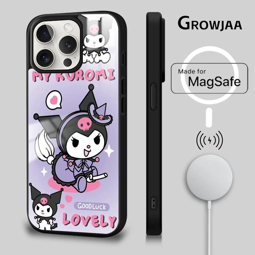 

Sanrio Kuromi Series Phone Case For iPhone 15 14 13 12 11 Pro Max Plus Mini Mirror Magnetic Funda Cartoon Apple Magsafe Case