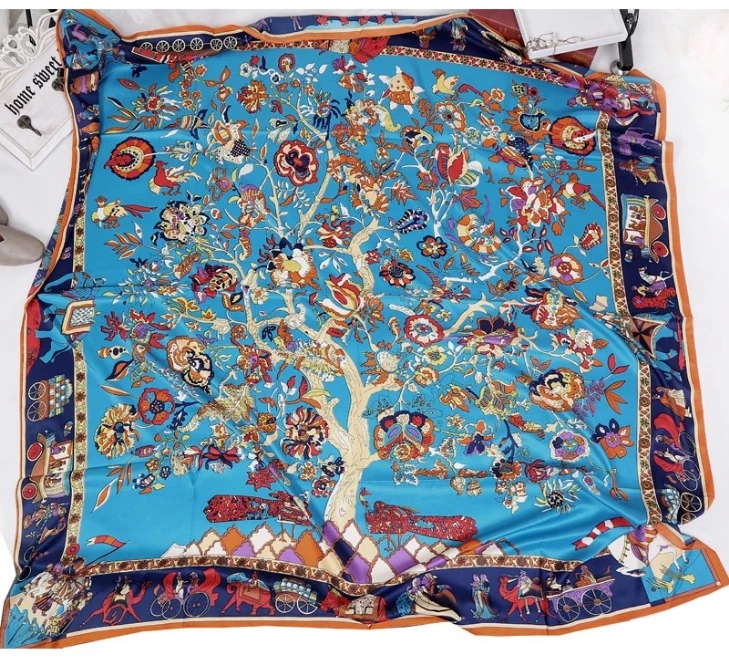 Sciarpa di seta estiva Grande punteruolo in raso da donna Spiaggia Viaggi Protezione solare Stampa floreale Fibra di poliestere multifunzionale Coreano S...