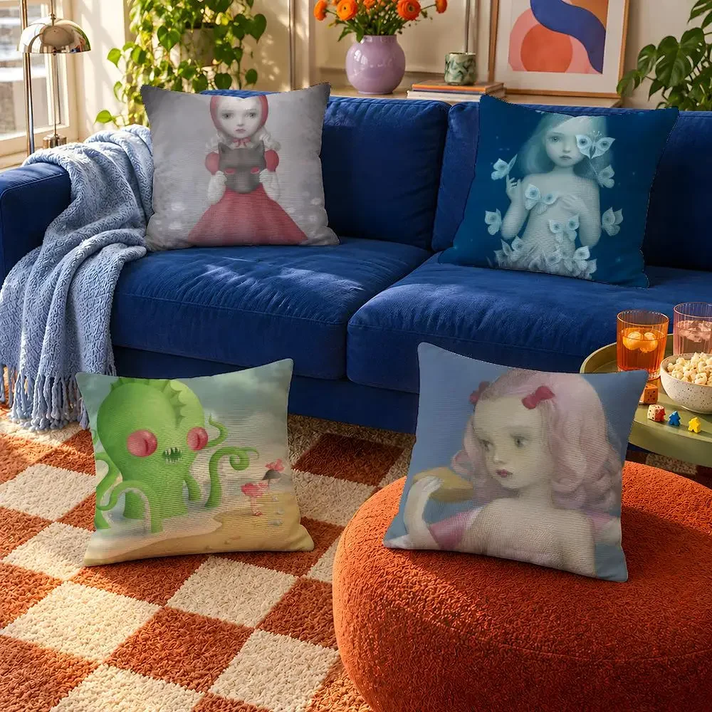 Artist Nicoletta Ceccoli Pop Surrealism Cushion Cover Throw Pillow Soft Short Plush Cozy Durable For Sofa Bedroom Home Decor