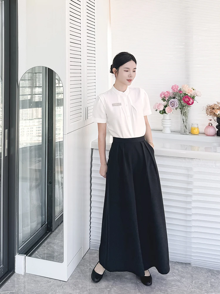 

Летний рабочий комплект для косметологов: женская униформа для медицинских и эстетических клиник, юбка А-силуэта с коротким рукавом для администраторов