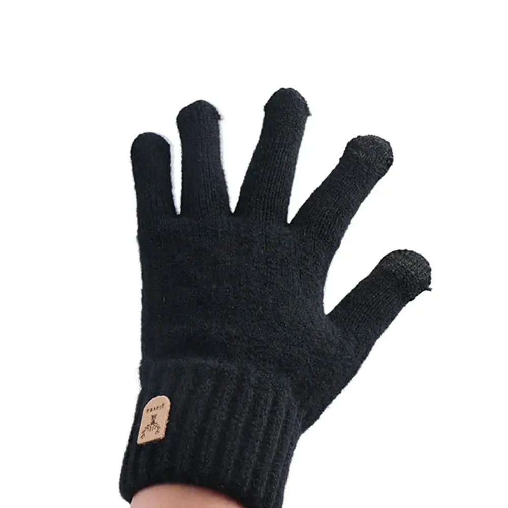 Nonslip Wool Men Knitted Gloves Touchscreen Thickened Knitted Woolen Gloves Warm Solid Color Full Finger Gloves Winter