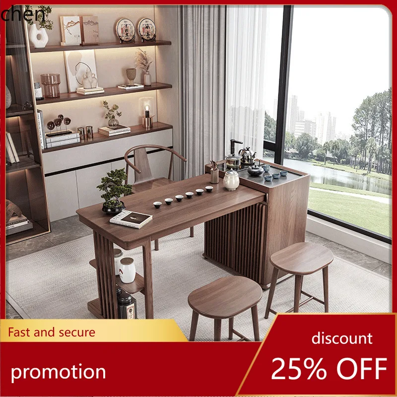 

HT Modern Minimalist Solid Wood Kung Fu Tea Table Living Room Balcony Small Tea Table Office Rock Plate Tea Brewing Table