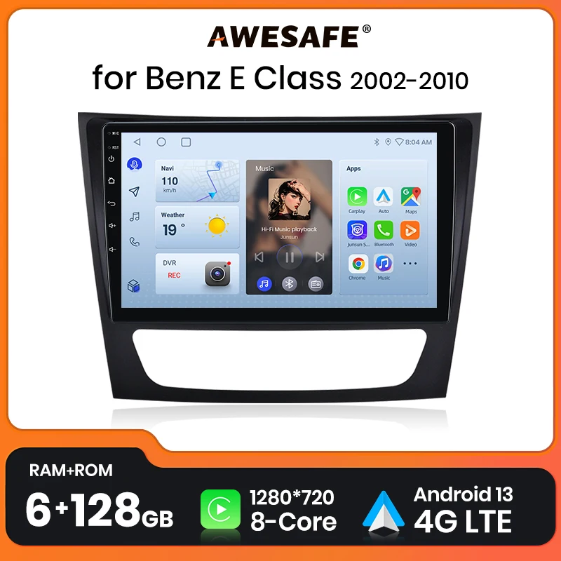 

AWESAFE Wireless CarPlay Android 13 Radio For Mercedes Benz E Class W211 2002-2009 GPS Navigation Stereo Car Intelligent Systems