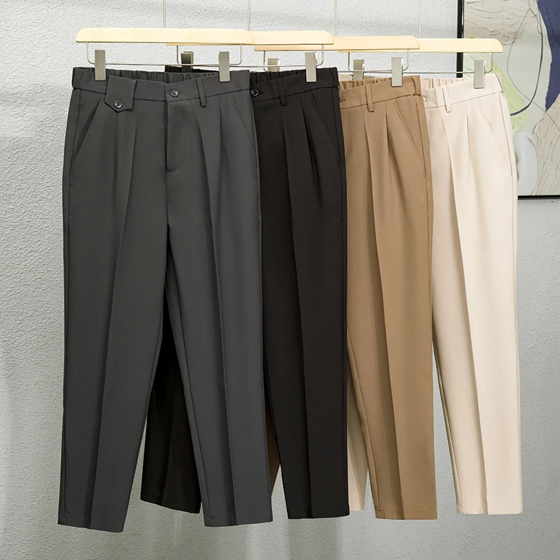 

Свободные мужские повседневные брюки с эластичной резинкой на талии, драпировка, корейские модные прямые брюки из девяти предметов, костюмные брюки
