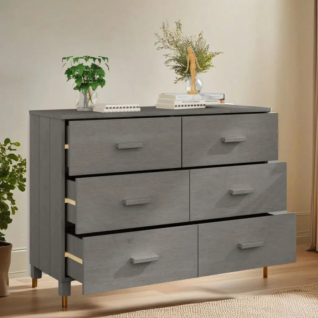 Light Grey HAMAR Sideboard - 113x40x80 cm Solid Pine Wood Storage Cabinet