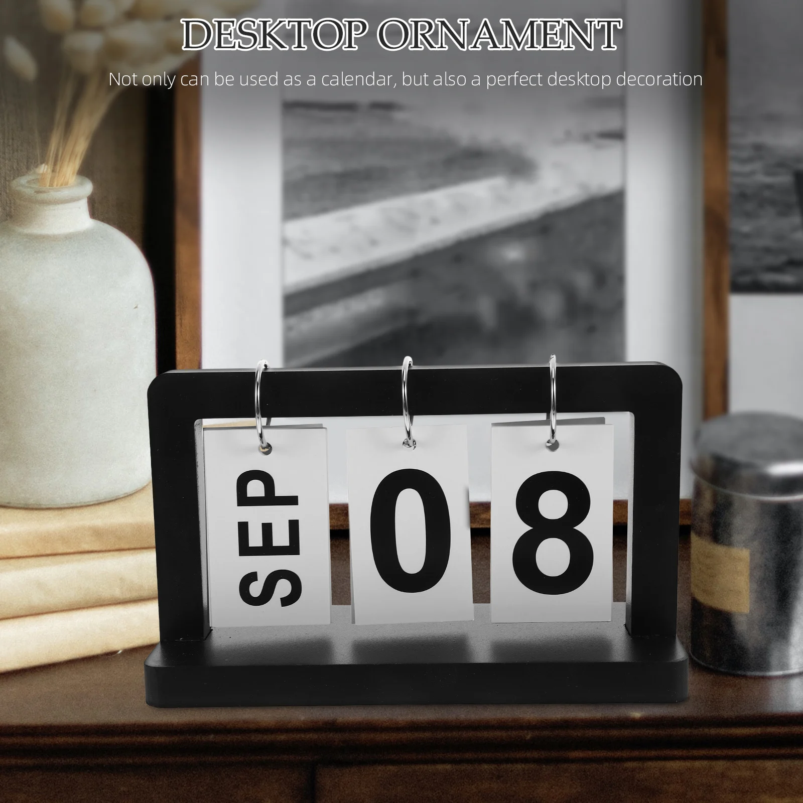 

1pcs Creative Wooden Standing Flip Reusable Desk Calendar For Office Home Decorative Tabletop Perpetual Rustic Wood Calendar