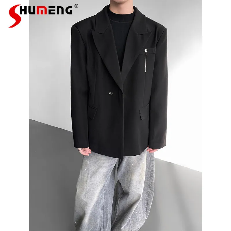 

2025 Men's Autumn New High-End Metal Design Tailored Coats Male Handsome Shoulder Pad Suit Jackets Men's Fashion Trendy Blazers