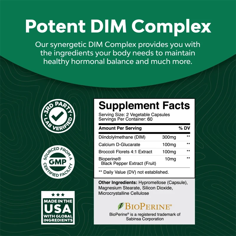 DIM COMPLEX +BIOPERINE Supplement - with DIM SGS, Calcium D-gluconate and Black Pepper Extract