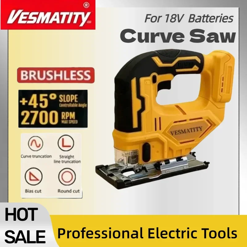 2700RPM Cordless Brushless Jig Saw Portable Adjustable‑Speed Multifunction Woodworking Electric Tool For DEWALT Battery