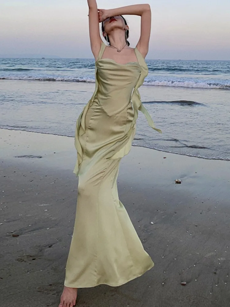

Women's Sweet Pink Backless Dresses Sexy Spaghetti Strap Sleeveless Wedding Evening Dress Elegant Gown Female Split Vestidos New