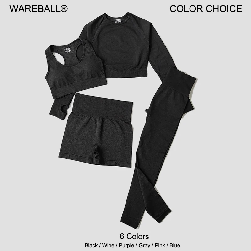WAREBALL Zestaw do jogi Odzież sportowa dla kobiet Odzież sportowa Strój sportowy Fitness Długi rękaw Crop Top Legginsy sportowe z wysokim stanem