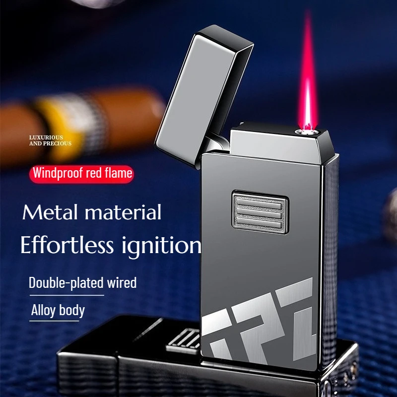 

New Inflatable Red Flame Lighter Thin Windproof Lighter Metal Men's Smoking Accessories Cigarette Lighter