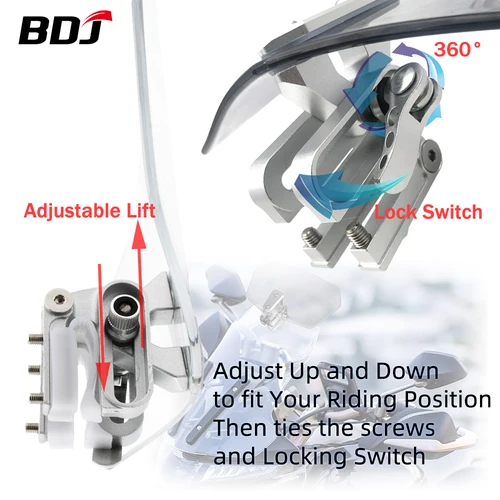 Imagen 2 del producto BDJ Deflector de parabrisas Universal, extensión de parabrisas, alerón ajustable, abrazadera, adecuado para todas las motocicletas BMw R1200GS F850