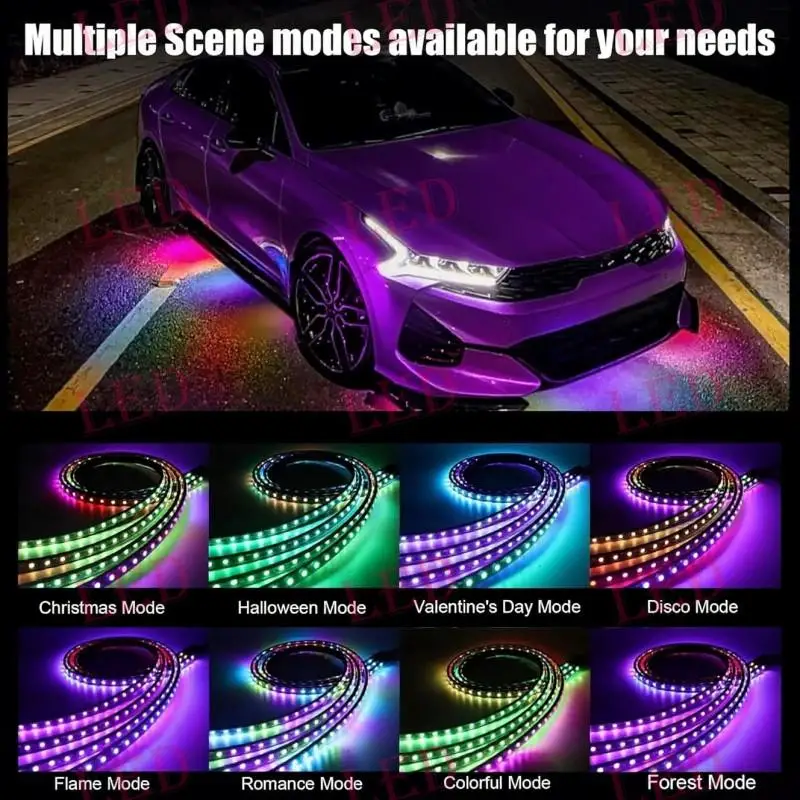 

Car Exterior Lighting 4-Piece Set: Chassis Ambient Light Strip + Led Decorative Lights, Wireless App + Remote Control Dual System, 2 Short 2 Long (60Cm+90Cm) Smart Light Strips, Suitable for All Car Models
