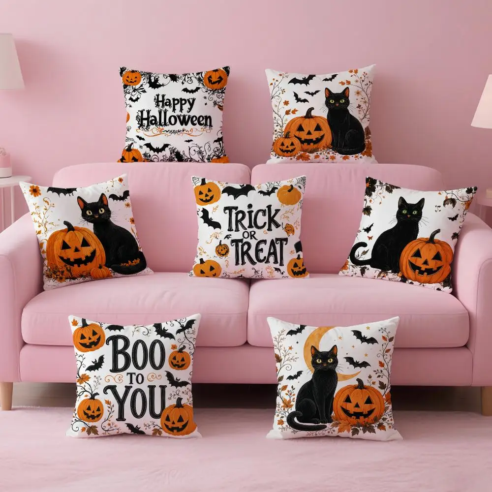 Vintage Halloween Black Cat Pumpkin Cushion Cover Comfortable Double Sided Pillow Cover For Car Sofa Bedroom & More