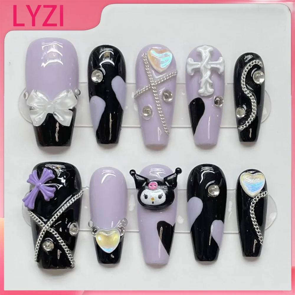 

Fashion Sweet Cool Y2k Cute Kuromi Cartoon Love Bow Handwork Fingernail Girl Accessory Fake Nails Decoration Festivals Gift