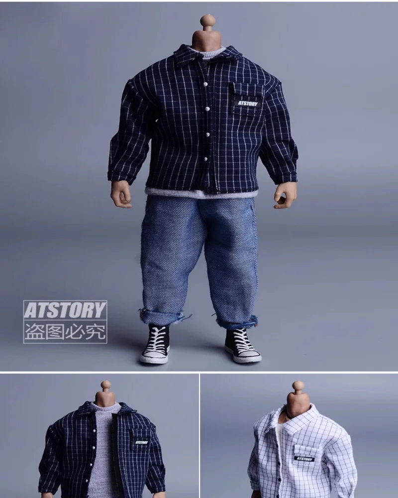 ATStory 1/12 Soldier Fashion Grid Long Sleeved Shirt Model Accessories For 6'' Action Figure Body In Stock