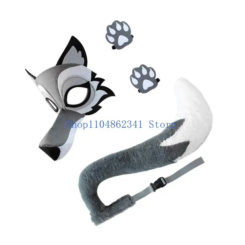 تشمل إكسسوارات 5ASD Wolf Cosplay Cosplay Wolf Face Mask Wolf Tail و Wloves for Kid Adult Masquerade Christmas Halloween Party