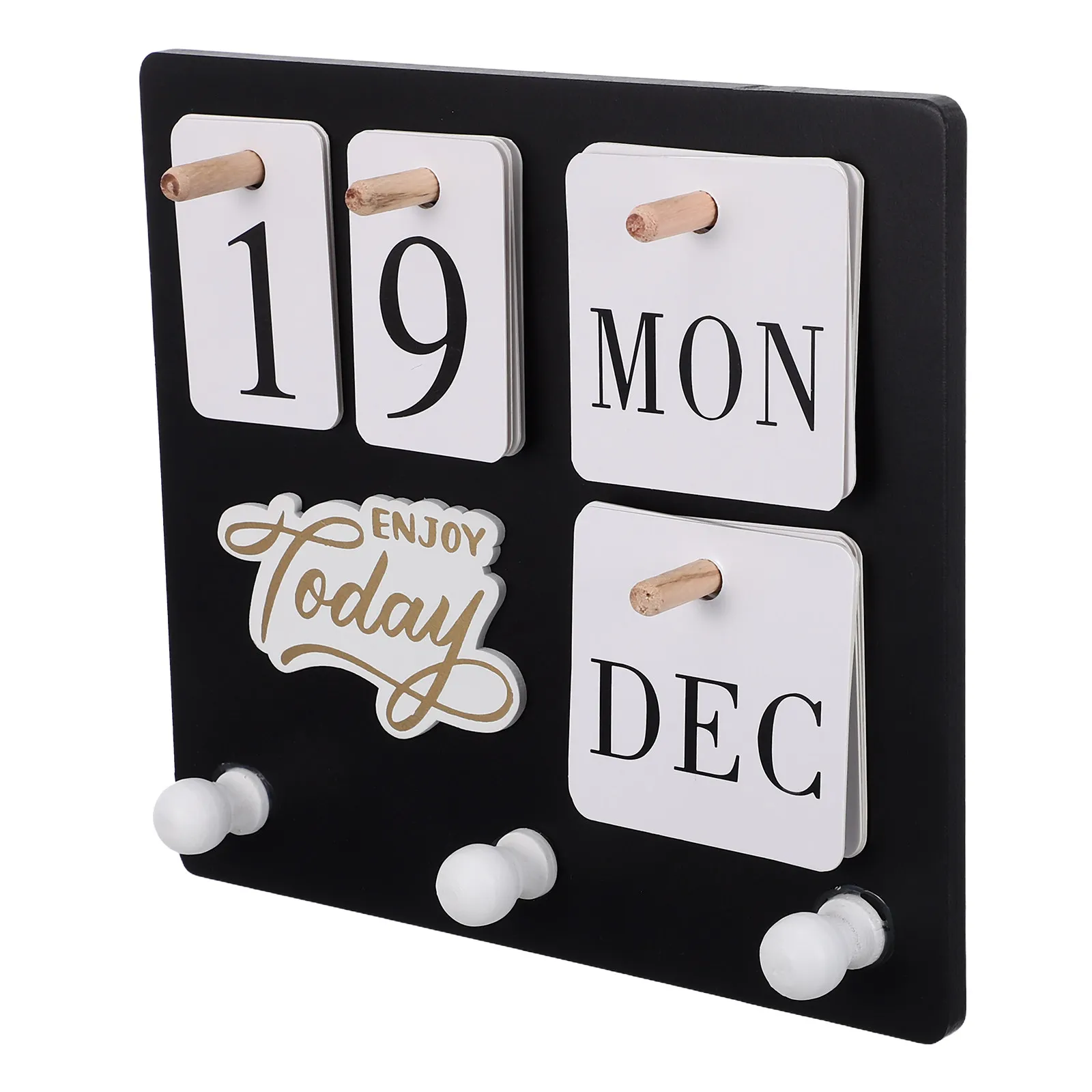 1Set Black Wood Perpetual Calendar Wall Mount Manual Day Date Tracker Desk Hook Entryway Organizer Office Shelf Decor
