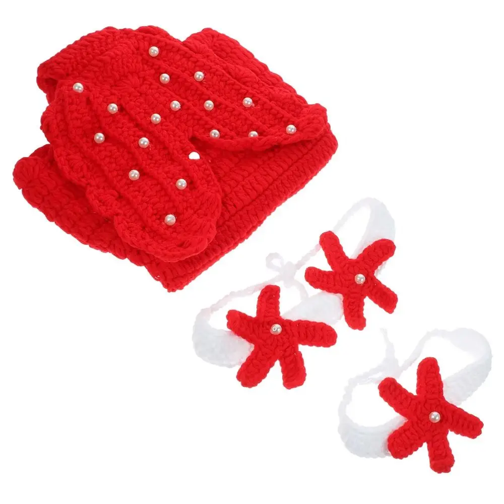 3pcs/Set Creative Baby Mermaid Costume Set Handmade Soft Baby Photo Props Solid Color Comfortable Infant Knitted Costume