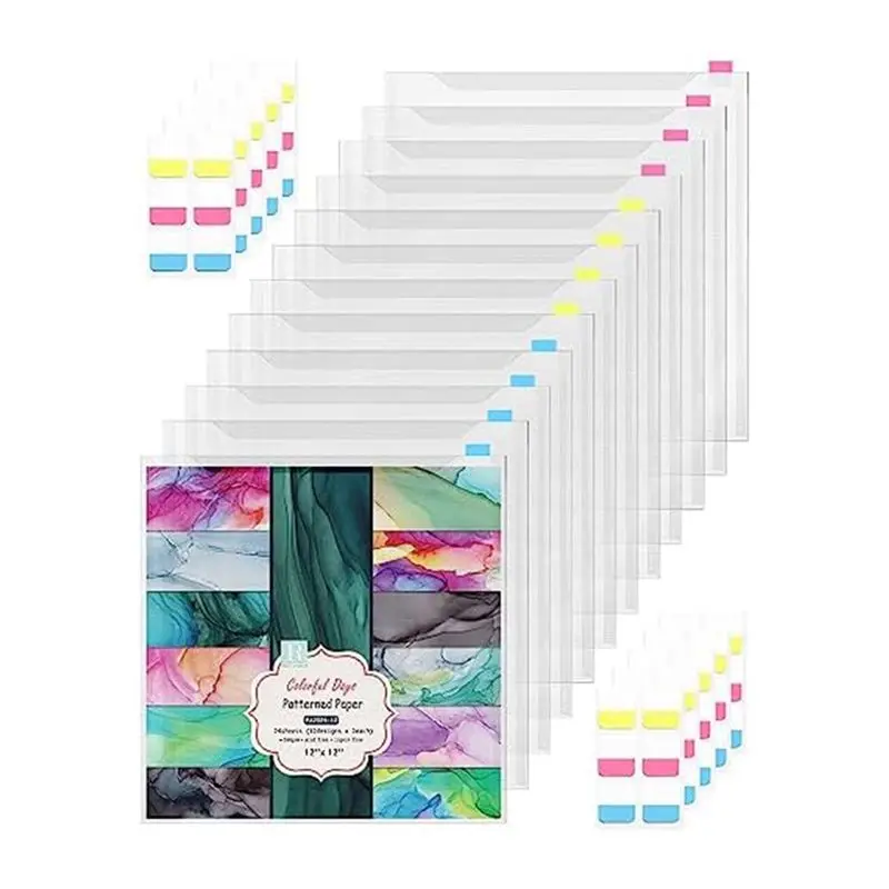 

A29F-12Piece Scrapbook Paper Storage Box For 30.48 X 30.45 Cm Papers With 60 Adhesive Index Tabs Waterproof Single Top Load