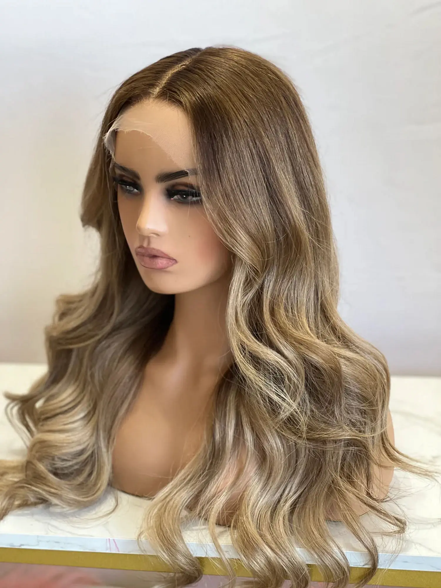 180% الكثافة أومبير تسليط الضوء على الكرمل البني الفاخرة الاصطناعية الدانتيل شعر مستعار أمامي طويل طول الجسم موجة شعر مستعار حفلة تأثيري اليومي المستخدمة 24" #5