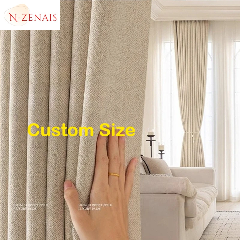 French Mid-century Style Jacquard High Blackout Chenille Blackout Curtains Bedroom High-end Living Room Balcony Custom Size