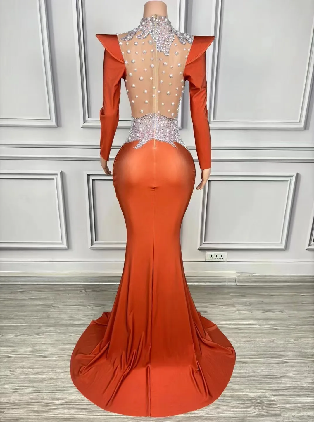 Sparkly Pearls Rhinestones Party Dresses Women'S Flying Shoulder Celebrate Dress Performance Gown Stage Catwalk Costume