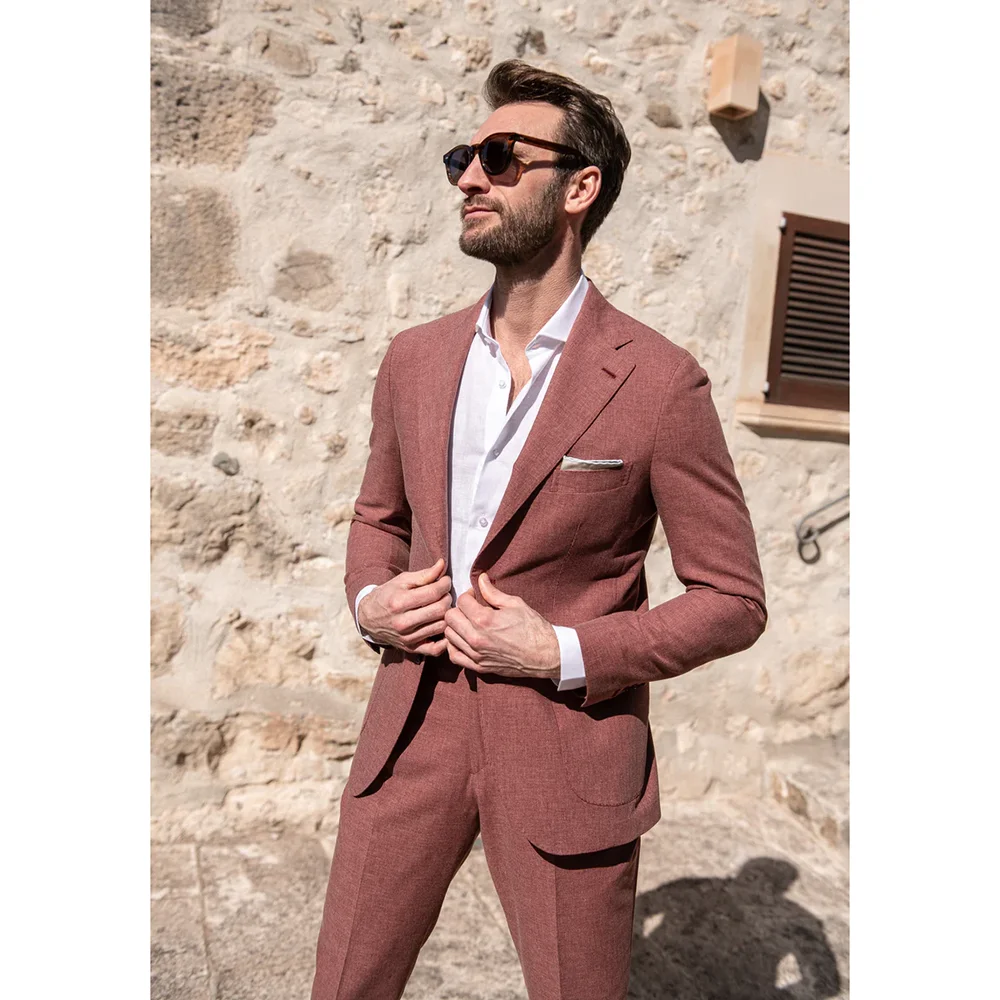 

Fashion Linen Suits for Men Slim High-end Notch Lapel Single Breasted 2 Piece Smart Casual Daily Wedding Suits Blazer with Pants