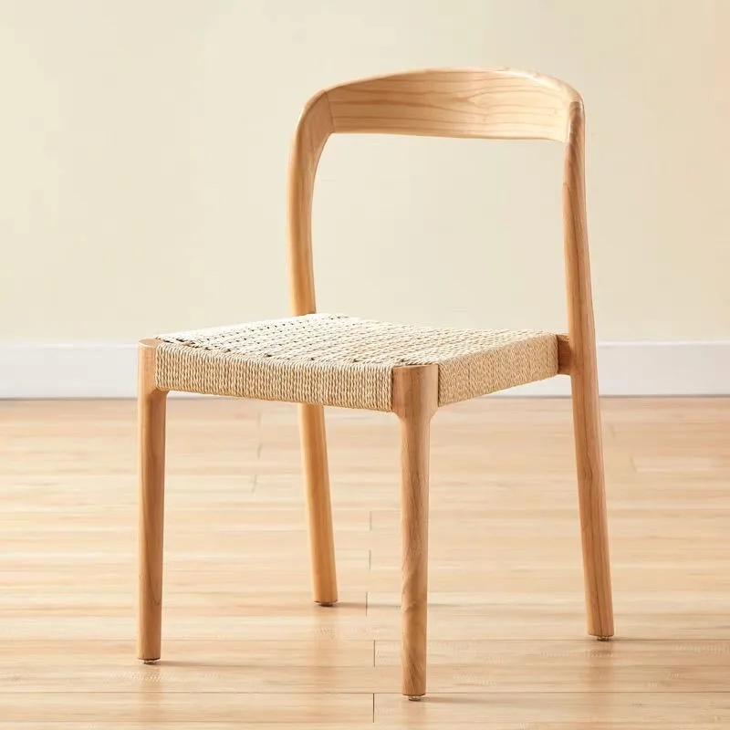 Japanese-style solid wood home dining chair backrest Nordic casual retro chair modern simple solid wood rope