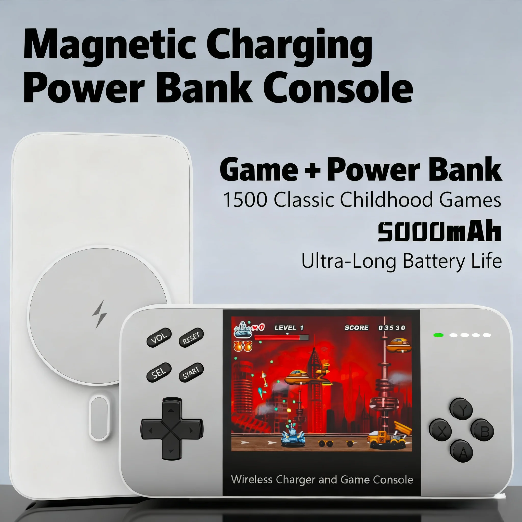 2025 Mini Handheld Game Console Magnetic Wireless 5000mAh Powerbank Fast Charging External Battery For iPhone 17 with 1500 Games