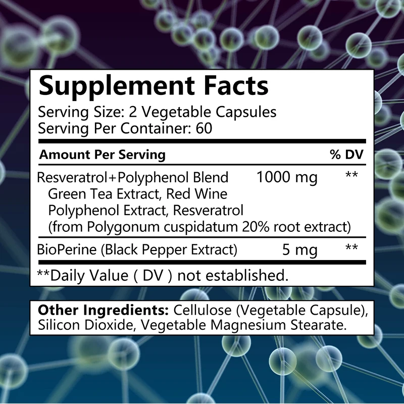 Resveratrol Antioxidant Supplement - Helps with Brain Function and Immune Health Increases Energy Levels Promotes Fat Burning