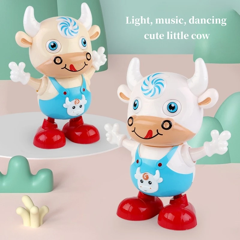 New glowing music dancing cute cow electric dancing robot children's toys are hot selling toys at street stalls