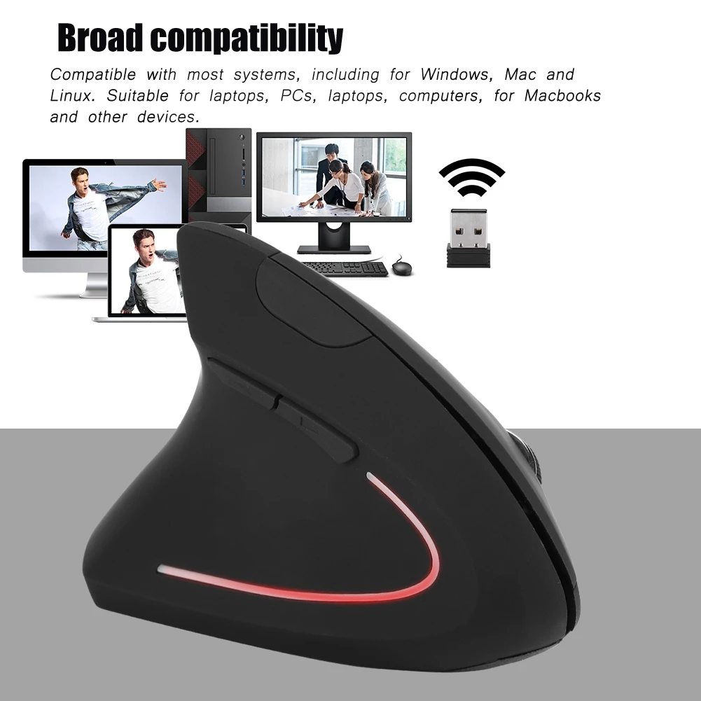 Left Handed 2.4GHz Wireless Optical Mouse USB Ergonomic Vertical Optical Mouse for PC Computer Laptop image 2