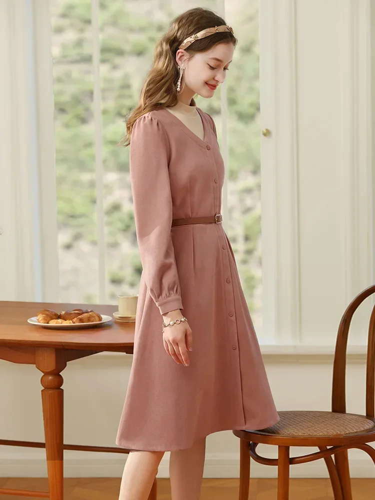 I BELIEVE YOU Pink Dresses For Women Fake Two Velvet Warm Puff Long-sleeved Winter 2023 New Fashion A-Line Vestidos CMQ235355A