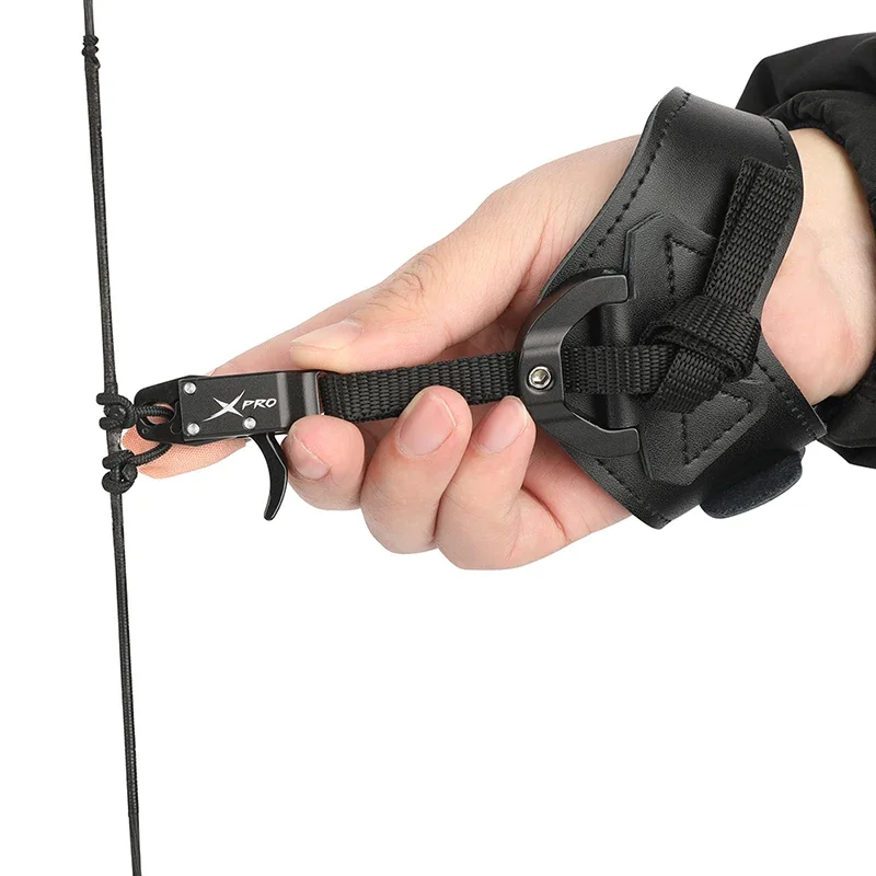 Archery Compound Bow Release Aid Adjustable Strap Automatic Jaw Close Leather Durable for Bow Shooting Hunting Training Target - view 3