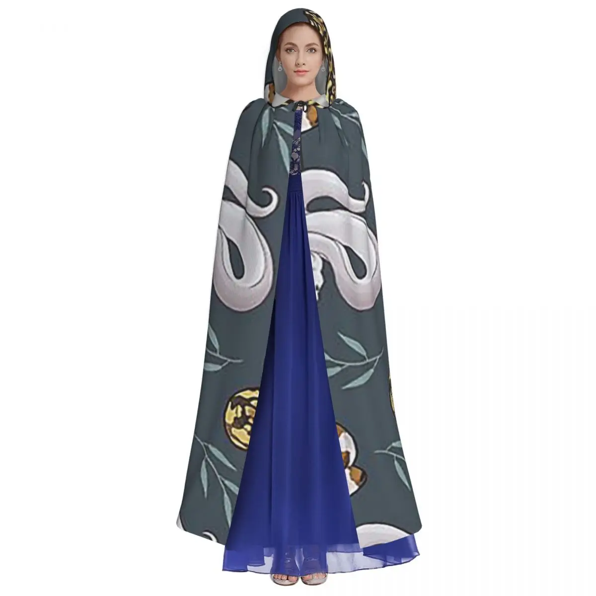 Ball Pythons Pattern Long Hooded Cloak Witch Medieval Costume Cosplay Cape HalloweenParty Adult Unisex