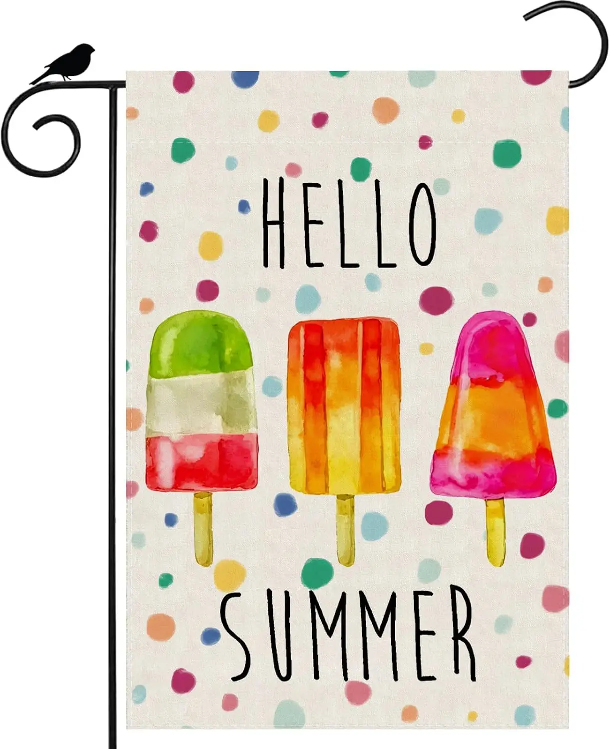 Hello Summer Watercolor Colorful Cool Ice Cream Popsicle Summer Garden Flag Yard Flag 12x18 Inch Double Sided Small Mini Yar llp