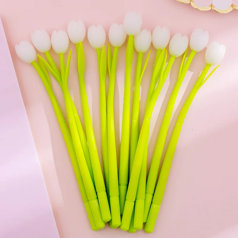 Imagem -04 - Silicone Flower Gel Canetas com Mudança de Cor Caneta Kawaii Bonito Tulipa Escrita Criativa Preto Kawaii Material Escolar 0.5 mm 10 Pcs por Lote